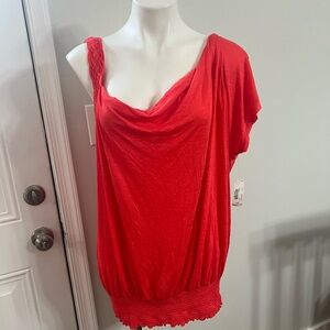 a.n.a Orange Asymmetrical Blouse with Cowl Neck